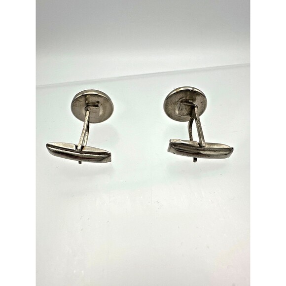 Vintage Round Gray Glass Cufflinks – Silver Tone Mid-Century Style - Picture 5 of 7